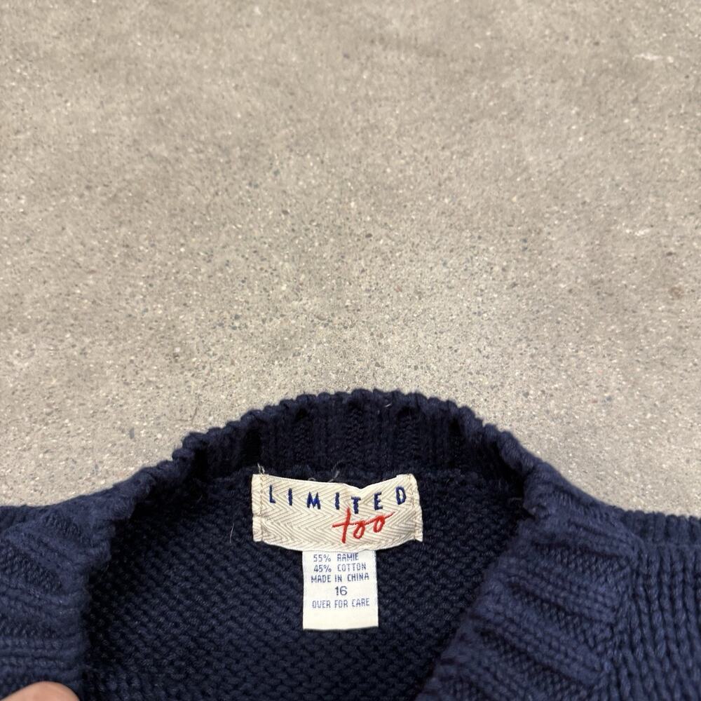 Vintage 90s American Flag Knit Cotton Raime Pullover Navy Sweater Womens Large - Picture 3 of 6